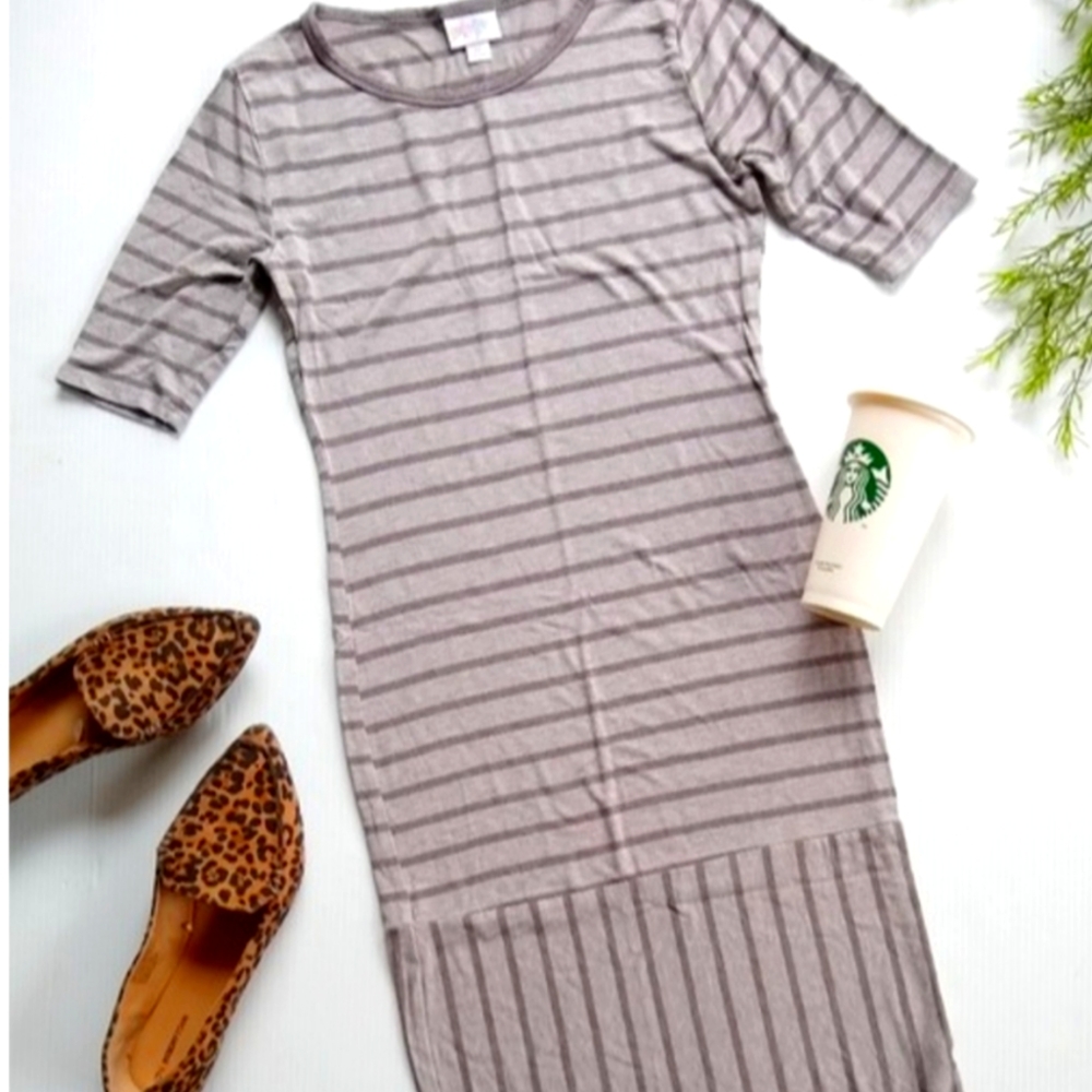 NWT LULAROE Julia gray striped knit midi dress, S